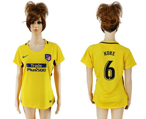 Women's Atletico Madrid #6 Koke Away Soccer Club Jersey - Click Image to Close